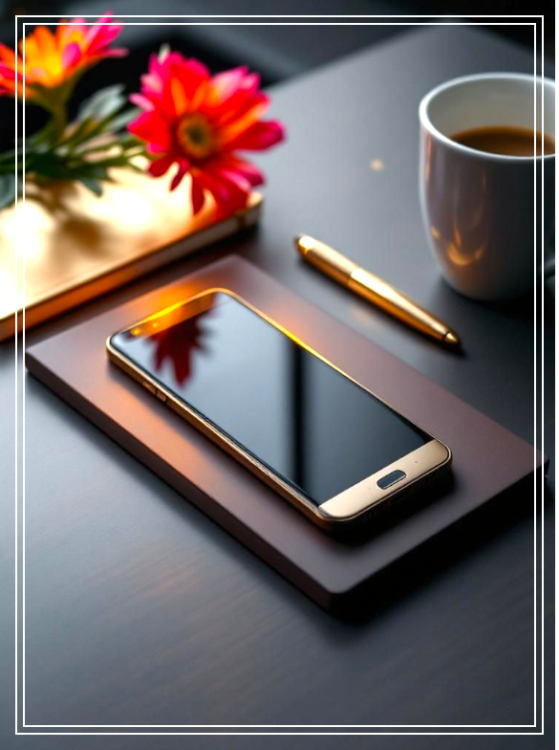 iPhone leżący na kalendarzu. obok złoty długopis, w tle kwiaty w wazonie, obok stoi filiżanka pysznej kawy. Konsultacja telefoniczna 30 minut.